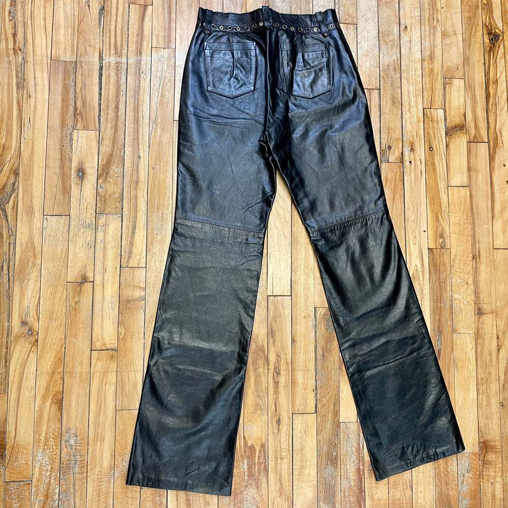 Vintage Roberto Cavalli "Just Cavalli" Black Leather Trousers with Grommet Detai - Picture 2 of 7